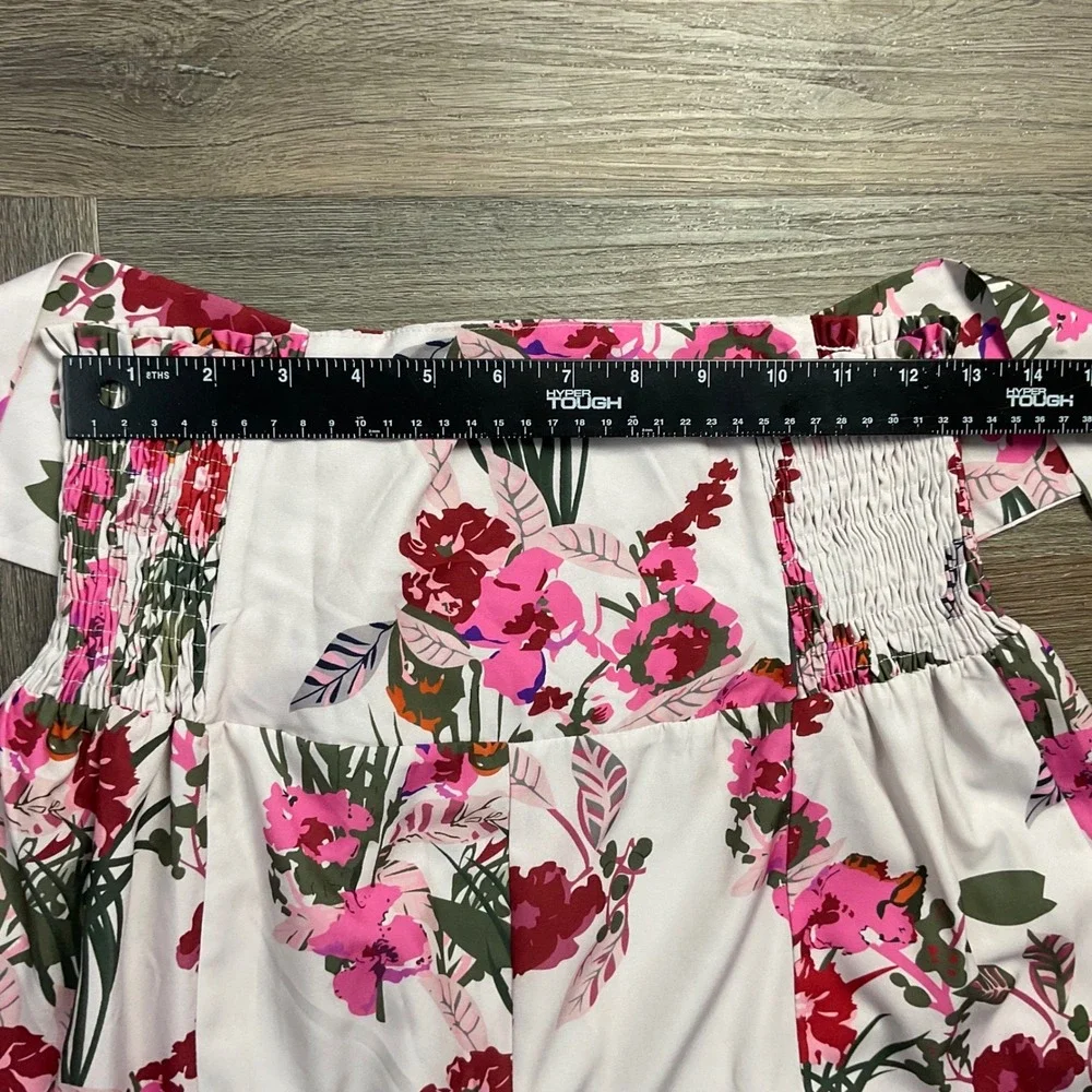 Floral Wide Leg Palazzo Tiered Rose Ruffle High Waist Pants Small White Pink Red